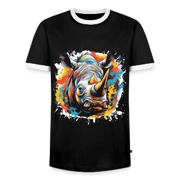 Rhinoceros Pop Art Head - Men's Ringer Shirt - black/white - Front - AI Model Female 172 light (172cm) & AI Model Male 178 light (178cm)