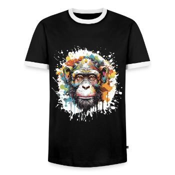 Monkey Pop Art Head - Men's Ringer Shirt - black/white - Front - AI Model Female 172 light (172cm) & AI Model Male 178 light (178cm)