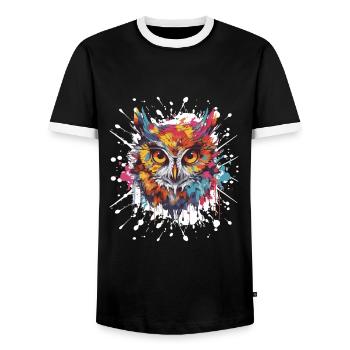 Owl Pop Art Head - Men's Ringer Shirt - black/white - Front - AI Model Female 172 light (172cm) & AI Model Male 178 light (178cm)
