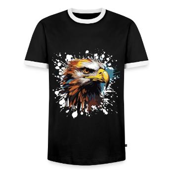Eagle Pop Art Head - Men's Ringer Shirt - black/white - Front - AI Model Female 172 light (172cm) & AI Model Male 178 light (178cm)