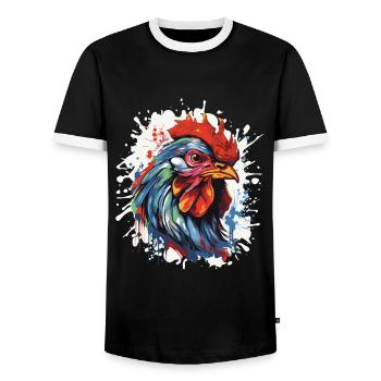 Rooster Pop Art Head - Men's Ringer Shirt - black/white - Front - AI Model Female 172 light (172cm) & AI Model Male 178 light (178cm)