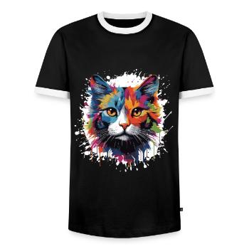 Tête de symbole de chat Pop Art - T-shirt contrasté Homme - noir/blanc - Devant - AI Model Female 172 light (172cm) & AI Model Male 178 light (178cm)