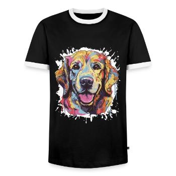 Golden Retriever Dog Pop Art Head - Men's Ringer Shirt - black/white - Front - AI Model Female 172 light (172cm) & AI Model Male 178 light (178cm)
