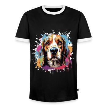 Beagle Dog Pop Art Head - Men's Ringer Shirt - black/white - Front - AI Model Female 172 light (172cm) & AI Model Male 178 light (178cm)