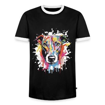 Greyhound Dog Pop Art Head - Men's Ringer Shirt - black/white - Front - AI Model Female 172 light (172cm) & AI Model Male 178 light (178cm)