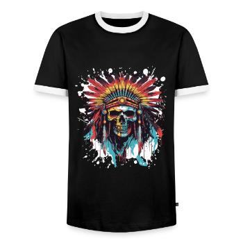 Apache crâne indien Pop Art - T-shirt contrasté Homme - noir/blanc - Devant - AI Model Female 172 light (172cm) & AI Model Male 178 light (178cm)