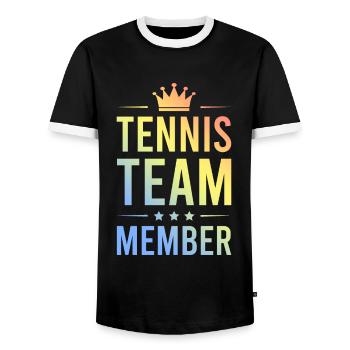 Tennis Team Bunt - Männer Kontrast-T-Shirt - Schwarz/Weiß - Vorne - AI Model Female 172 light (172cm) & AI Model Male 178 light (178cm)