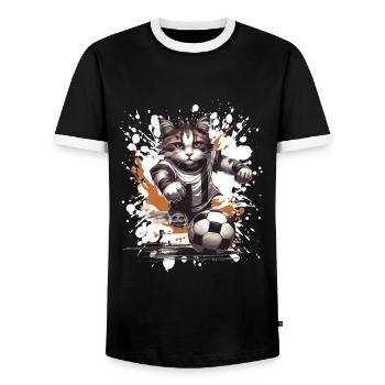 Cat Soccer Sports Team - Men's Ringer Shirt - black/white - Front - AI Model Female 172 light (172cm) & AI Model Male 178 light (178cm)