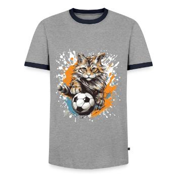 Équipe sportive de football chat - T-shirt contrasté Homme - gris/marine  - Devant - AI Model Female 172 light (172cm) & AI Model Male 178 light (178cm)