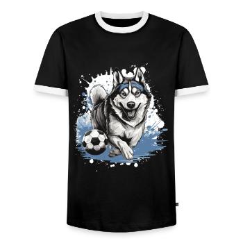 Husky Dog Soccer Sports Team - Men's Ringer Shirt - black/white - Front - AI Model Female 172 light (172cm) & AI Model Male 178 light (178cm)
