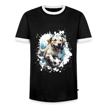 Labrador Dog Soccer Sports - Men's Ringer Shirt - black/white - Front - AI Model Female 172 light (172cm) & AI Model Male 178 light (178cm)