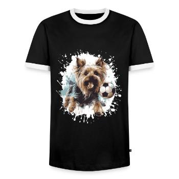 Yorkshire Terrier Dog Soccer Sports - Men's Ringer Shirt - black/white - Front - AI Model Female 172 light (172cm) & AI Model Male 178 light (178cm)
