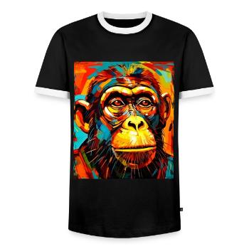 Monkey Portrait - Men's Ringer Shirt - black/white - Front - AI Model Female 172 light (172cm) & AI Model Male 178 light (178cm)