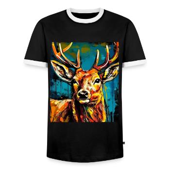 Hirsch Portrait - Männer Kontrast-T-Shirt - Schwarz/Weiß - Vorne - AI Model Female 172 light (172cm) & AI Model Male 178 light (178cm)