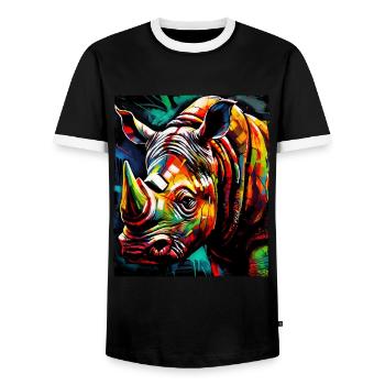 Rhinoceros Portrait - Men's Ringer Shirt - black/white - Front - AI Model Female 172 light (172cm) & AI Model Male 178 light (178cm)