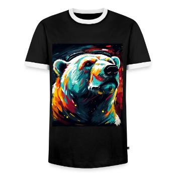 Polar Bear Portrait Polar Bear - Men's Ringer Shirt - black/white - Front - AI Model Female 172 light (172cm) & AI Model Male 178 light (178cm)