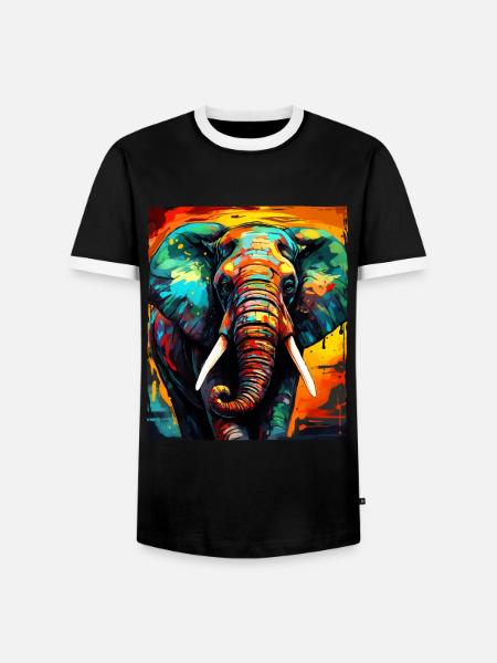 Elephant Portrait - Men's Ringer Shirt - black/white