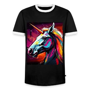 Einhorn Portrait - Männer Kontrast-T-Shirt - Schwarz/Weiß - Vorne - AI Model Female 172 light (172cm) & AI Model Male 178 light (178cm)