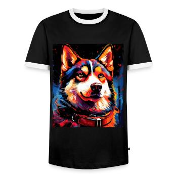 Husky Hund Portrait - Männer Kontrast-T-Shirt - Schwarz/Weiß - Vorne - AI Model Female 172 light (172cm) & AI Model Male 178 light (178cm)