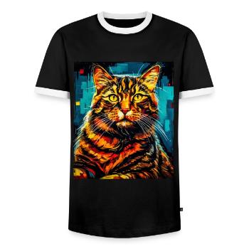 Cat Portrait Head - Men's Ringer Shirt - black/white - Front - AI Model Female 172 light (172cm) & AI Model Male 178 light (178cm)