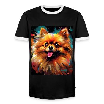 Pomeranian Hund Portrait - Männer Kontrast-T-Shirt - Schwarz/Weiß - Vorne - AI Model Female 172 light (172cm) & AI Model Male 178 light (178cm)