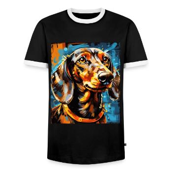 Teckel Chien Portrait Teckel - T-shirt contrasté Homme - noir/blanc - Devant - AI Model Female 172 light (172cm) & AI Model Male 178 light (178cm)
