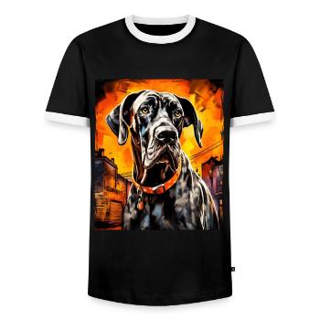 Great Dane Dog Portrait - Men's Ringer Shirt - black/white - Front - AI Model Female 172 light (172cm) & AI Model Male 178 light (178cm)