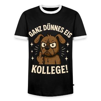 Chien de doigt d’honneur collègue de glace très mince - T-shirt contrasté Homme - noir/blanc - Devant - AI Model Female 172 light (172cm) & AI Model Male 178 light (178cm)
