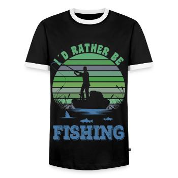 ID Rather Be Fishing Fan Angler Gift T-Shirt - Men's Ringer Shirt - black/white - Front - AI Model Female 172 light (172cm) & AI Model Male 178 light (178cm)