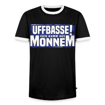 uffbasse isch kumm aus monnem - Männer Kontrast-T-Shirt - Schwarz/Weiß - Vorne - AI Model Female 172 light (172cm) & AI Model Male 178 light (178cm)