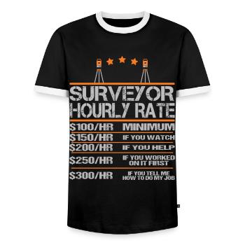 Land surveyor hourly wage saying funny funny - Men's Ringer Shirt - black/white - Front - AI Model Female 172 light (172cm) & AI Model Male 178 light (178cm)
