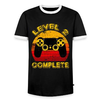 LEVEL 2 COMPLETE - Men's Ringer Shirt - black/white - Front - AI Model Female 172 light (172cm) & AI Model Male 178 light (178cm)