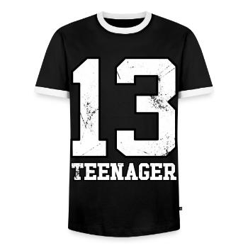 Teenager 13 years Teen Teeny Youth - Men's Ringer Shirt - black/white - Front - AI Model Female 172 light (172cm) & AI Model Male 178 light (178cm)
