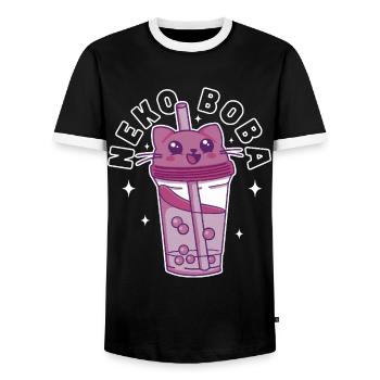 Neko Boba - Men's Ringer Shirt - black/white - Front - AI Model Female 172 light (172cm) & AI Model Male 178 light (178cm)