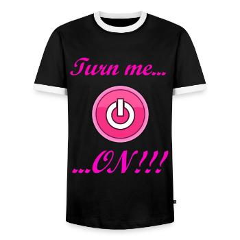 Turn me ON! Tolle Geschenkidee bzw. Geschenk! - Männer Kontrast-T-Shirt - Schwarz/Weiß - Vorne - AI Model Female 172 light (172cm) & AI Model Male 178 light (178cm)