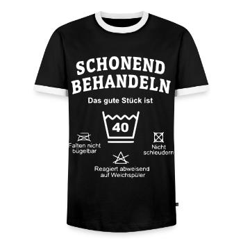 Birthday 40 - funny washing instructions gift idea - Men's Ringer Shirt - black/white - Front - AI Model Female 172 light (172cm) & AI Model Male 178 light (178cm)