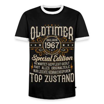 Oldtimer Baujahr Jahrgang 1967 Geburtstag Geschenk - Männer Kontrast-T-Shirt - Schwarz/Weiß - Vorne - AI Model Female 172 light (172cm) & AI Model Male 178 light (178cm)