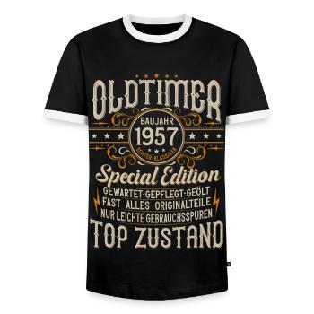 Oldtimer Baujahr Jahrgang 1957 Geburtstag Geschenk - Männer Kontrast-T-Shirt - Schwarz/Weiß - Vorne - AI Model Female 172 light (172cm) & AI Model Male 178 light (178cm)