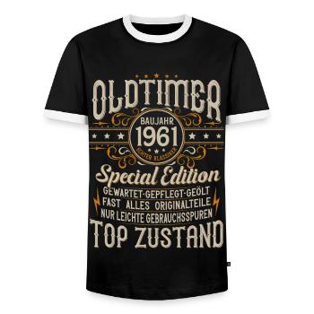 Oldtimer Baujahr Jahrgang 1961 Geburtstag Geschenk - Männer Kontrast-T-Shirt - Schwarz/Weiß - Vorne - AI Model Female 172 light (172cm) & AI Model Male 178 light (178cm)