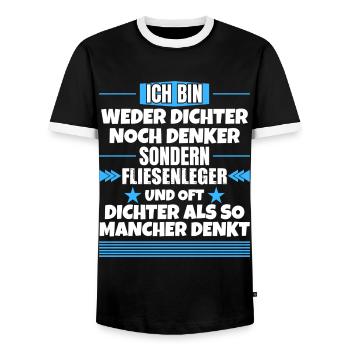 Neither poet nor thinker, but tiler - Men's Ringer Shirt - black/white - Front - AI Model Female 172 light (172cm) & AI Model Male 178 light (178cm)
