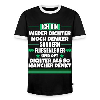 Neither poet nor thinker, but tiler - Men's Ringer Shirt - black/white - Front - AI Model Female 172 light (172cm) & AI Model Male 178 light (178cm)