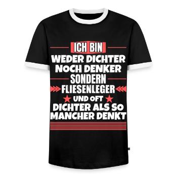 Neither poet nor thinker, but tiler - Men's Ringer Shirt - black/white - Front - AI Model Female 172 light (172cm) & AI Model Male 178 light (178cm)