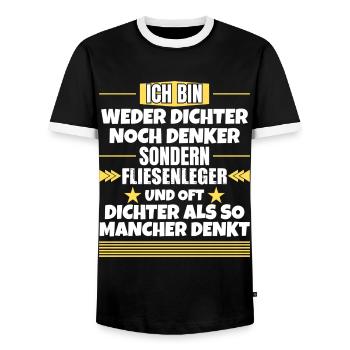 Neither poet nor thinker, but tiler - Men's Ringer Shirt - black/white - Front - AI Model Female 172 light (172cm) & AI Model Male 178 light (178cm)