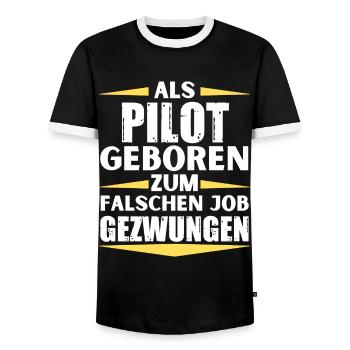 Pilot landed in the wrong job - Men's Ringer Shirt - black/white - Front - AI Model Female 172 light (172cm) & AI Model Male 178 light (178cm)