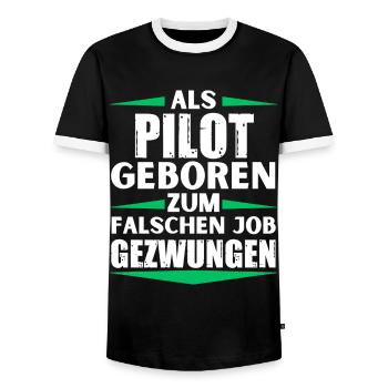 Pilot landed in the wrong job - Men's Ringer Shirt - black/white - Front - AI Model Female 172 light (172cm) & AI Model Male 178 light (178cm)