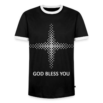 God Bless You (Religion / Kreuz / Quadrate / Weiß) - Männer Kontrast-T-Shirt - Schwarz/Weiß - Vorne - AI Model Female 172 light (172cm) & AI Model Male 178 light (178cm)
