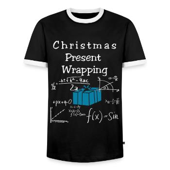 Funny Math Christmas Present Wrapping - Men's Ringer Shirt - black/white - Front - AI Model Female 172 light (172cm) & AI Model Male 178 light (178cm)