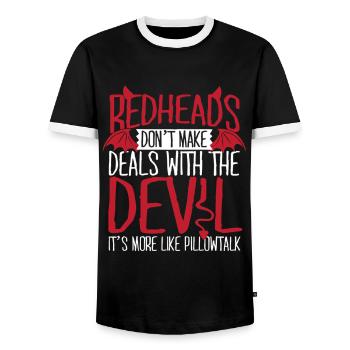 Redheads Don't Make Deals With the Devil - Men's Ringer Shirt - black/white - Front - AI Model Female 172 light (172cm) & AI Model Male 178 light (178cm)
