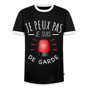 je peux pas je suis de garde humour fun pompier - T-shirt contrasté Homme - noir/blanc - Devant - AI Model Female 172 light (172cm) & AI Model Male 178 light (178cm)