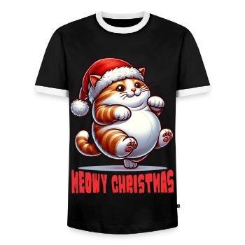 Meowy Christmas Katze Nikolaus Weihnachtsmütze - Männer Kontrast-T-Shirt - Schwarz/Weiß - Vorne - AI Model Female 172 light (172cm) & AI Model Male 178 light (178cm)